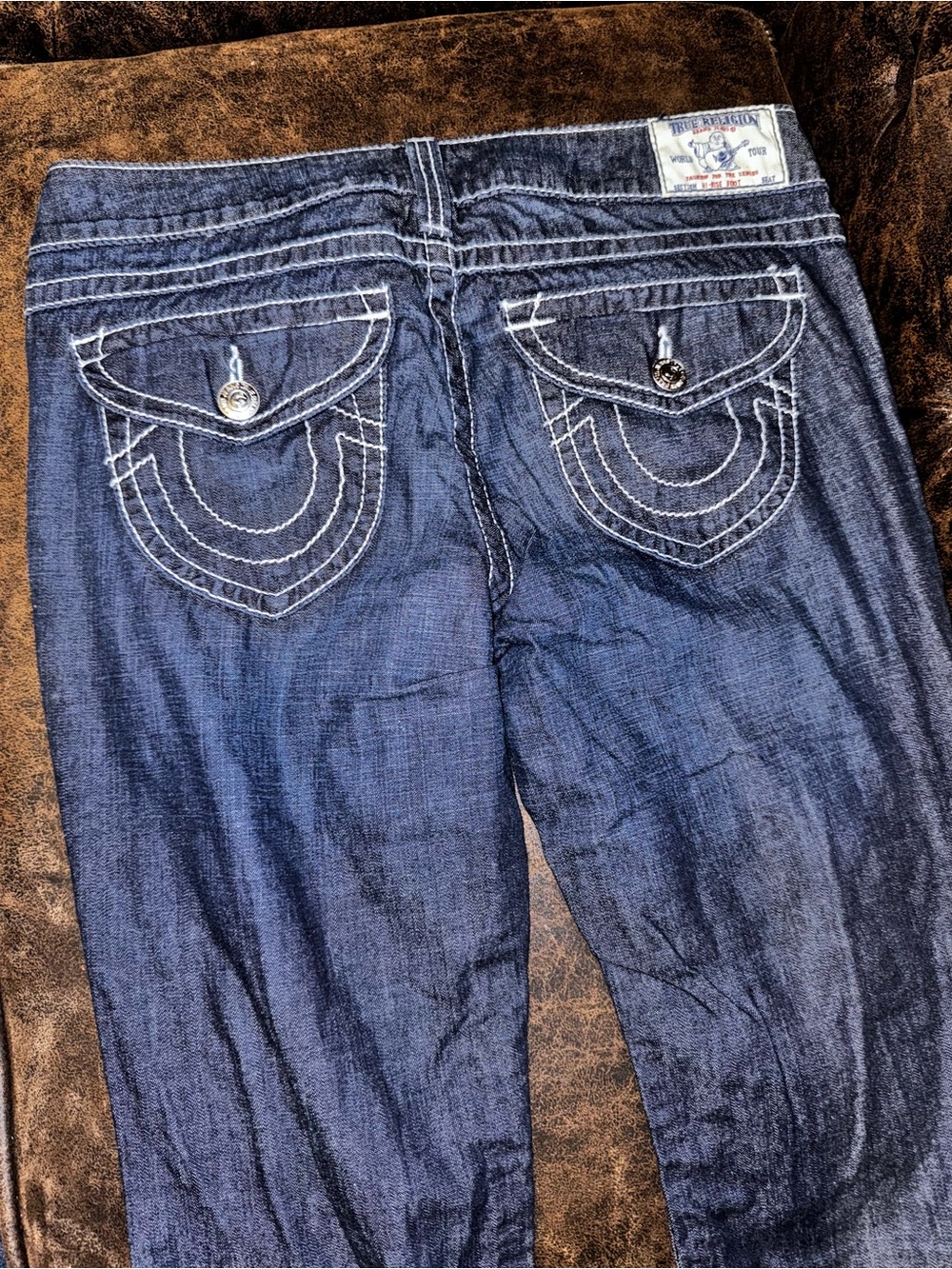 True Religion Joey Flare Jeans Dark Wash Y2K Horseshoe Flap Pocket